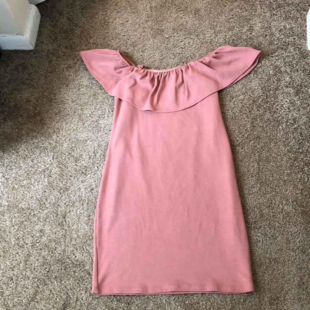 Blush off the shoulder dress